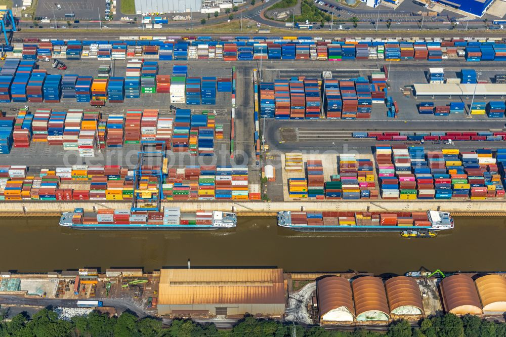 Aerial image Duisburg - Container Terminal in the port of the inland port Duisburg Intermodal Terminal (DIT) in Duisburg in the state North Rhine-Westphalia