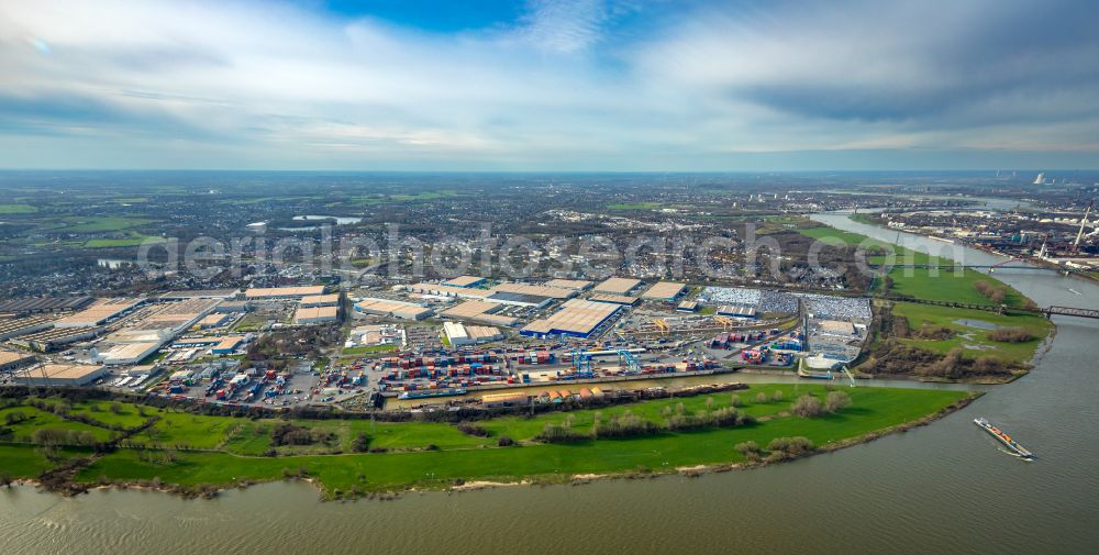 Duisburg from the bird's eye view: Container Terminal in the port of the inland port Duisburg Intermodal Terminal (DIT) in Duisburg in the state North Rhine-Westphalia