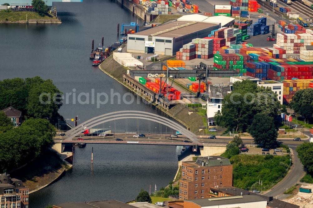 Aerial photograph Duisburg - Container Terminal in the port of the inland port Duisport in Duisburg in the state North Rhine-Westphalia