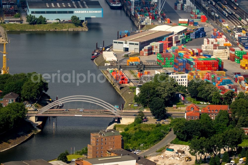 Duisburg from above - Container Terminal in the port of the inland port Duisport in Duisburg in the state North Rhine-Westphalia