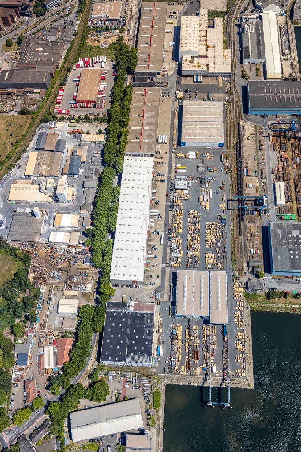 Aerial image Duisburg - Container Terminal in the port of the inland port in Freihafen in the district Ruhrort in Duisburg in the state North Rhine-Westphalia, Germany