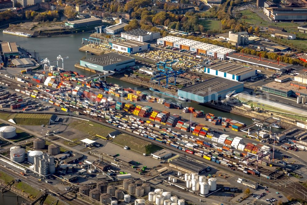 Duisburg from the bird's eye view: Container Terminal in the port of the inland port on Hafenkanal in the district Ruhrort in Duisburg in the state North Rhine-Westphalia, Germany