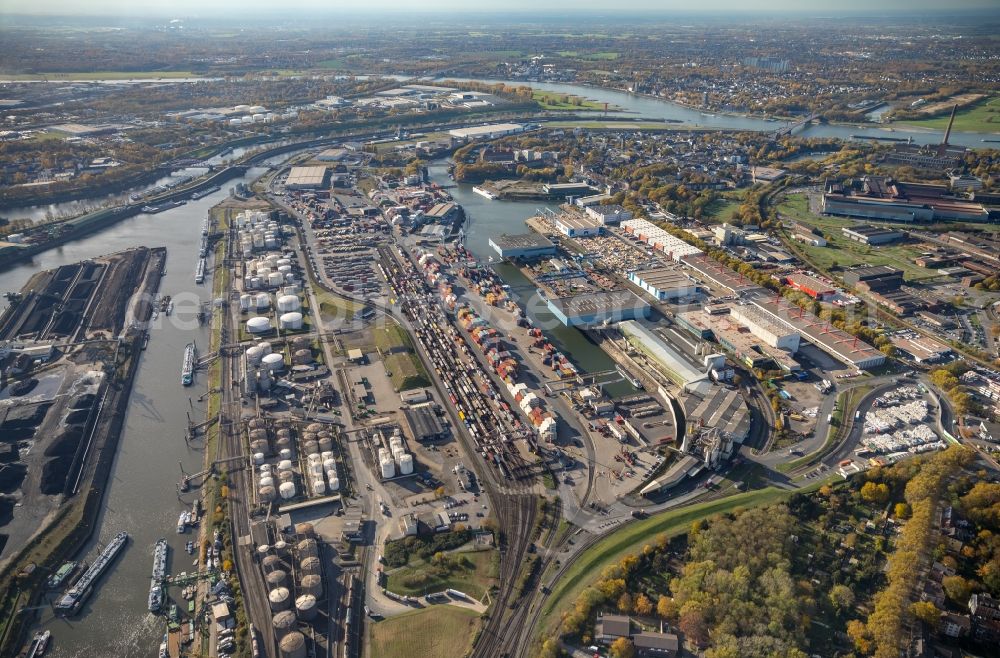 Aerial image Duisburg - Container Terminal in the port of the inland port on Hafenkanal in the district Ruhrort in Duisburg in the state North Rhine-Westphalia, Germany