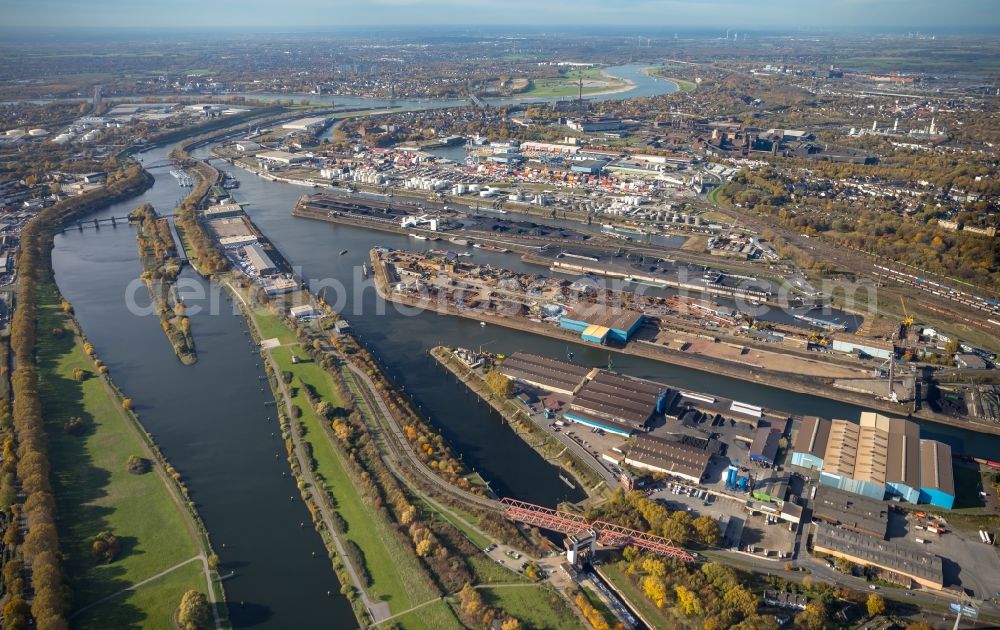 Aerial image Duisburg - Container Terminal in the port of the inland port on Hafenkanal in the district Ruhrort in Duisburg in the state North Rhine-Westphalia, Germany