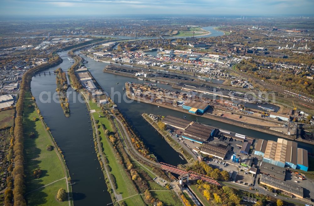 Aerial photograph Duisburg - Container Terminal in the port of the inland port on Hafenkanal in the district Ruhrort in Duisburg in the state North Rhine-Westphalia, Germany