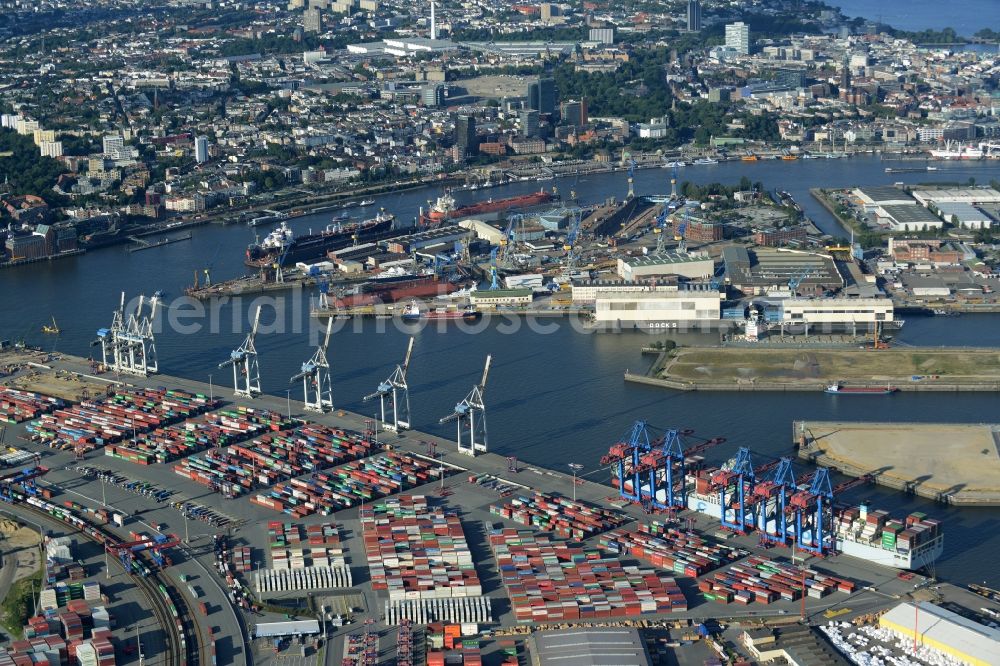 Hamburg from the bird's eye view: Container Terminal in the port of the inland port in Hamburg in Germany