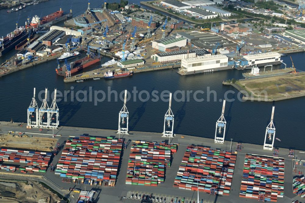 Aerial image Hamburg - Container Terminal in the port of the inland port in Hamburg in Germany