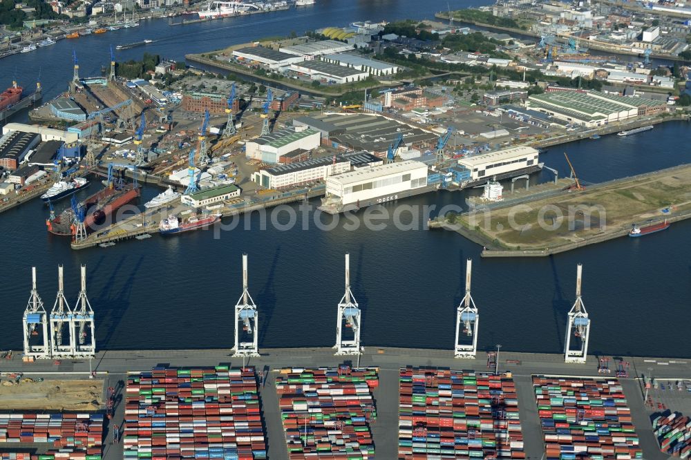 Hamburg from the bird's eye view: Container Terminal in the port of the inland port in Hamburg in Germany