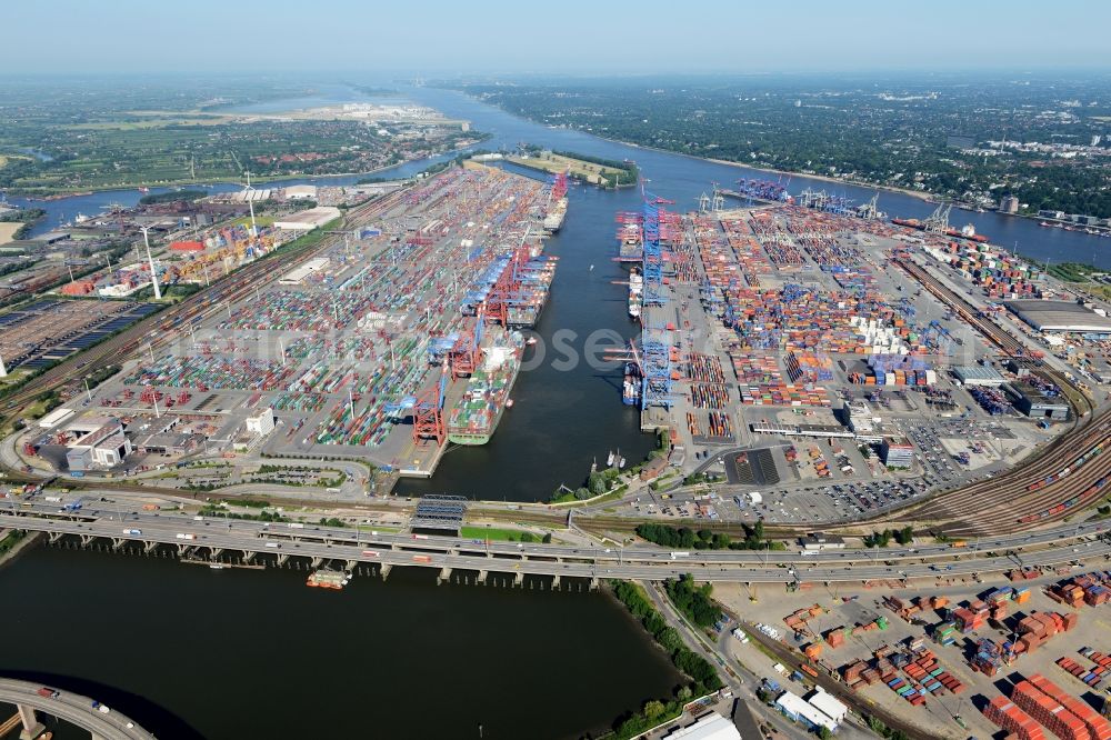 Aerial image Hamburg - Container Terminal in the port of the inland port HHLA - Burchardkai in Hamburg in Germany