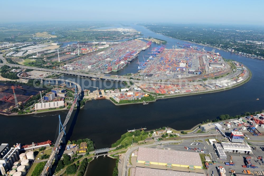 Hamburg from above - Container Terminal in the port of the inland port HHLA - Burchardkai in Hamburg in Germany