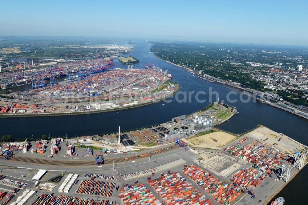 Aerial image Hamburg - Container Terminal in the port of the inland port HHLA - Burchardkai in Hamburg in Germany