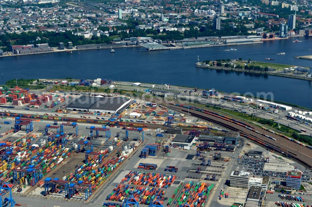 Hamburg from above - Container Terminal in the port of the inland port HHLA - Burchardkai in Hamburg in Germany