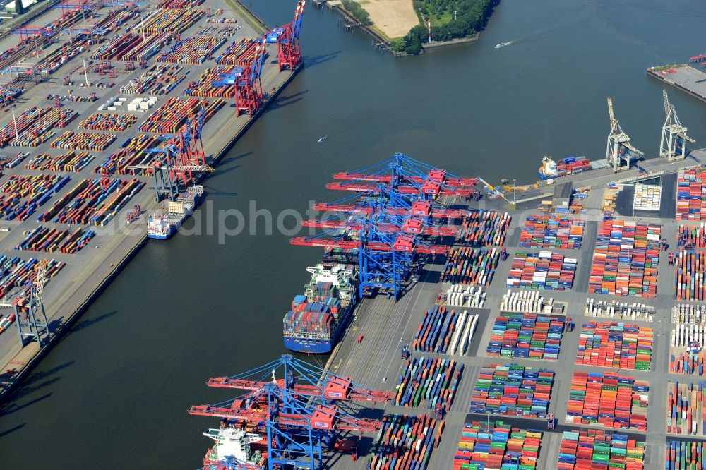 Aerial image Hamburg - Container Terminal in the port of the inland port HHLA - Burchardkai in Hamburg in Germany