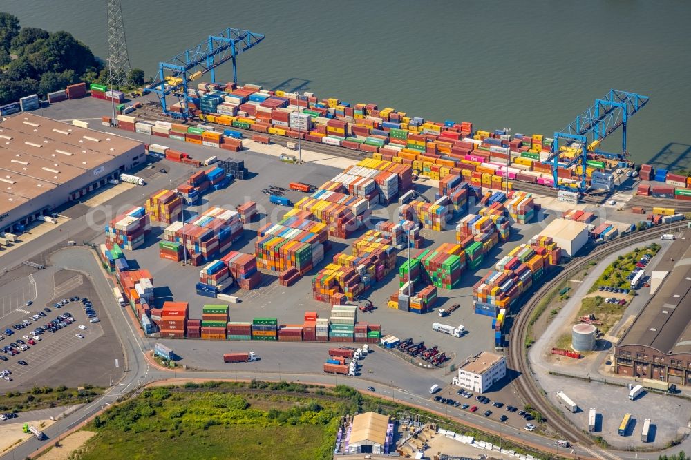 Aerial image Duisburg - Container Terminal in the port of the inland port of DIT Duisburg Intermodal Terminal GmbH on Gaterweg in Duisburg at Ruhrgebiet in the state North Rhine-Westphalia