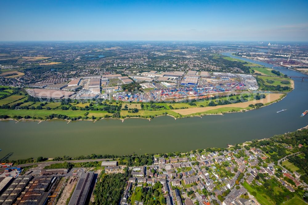 Duisburg from above - Container Terminal in the port of the inland port of DIT Duisburg Intermodal Terminal GmbH on Gaterweg in Duisburg at Ruhrgebiet in the state North Rhine-Westphalia