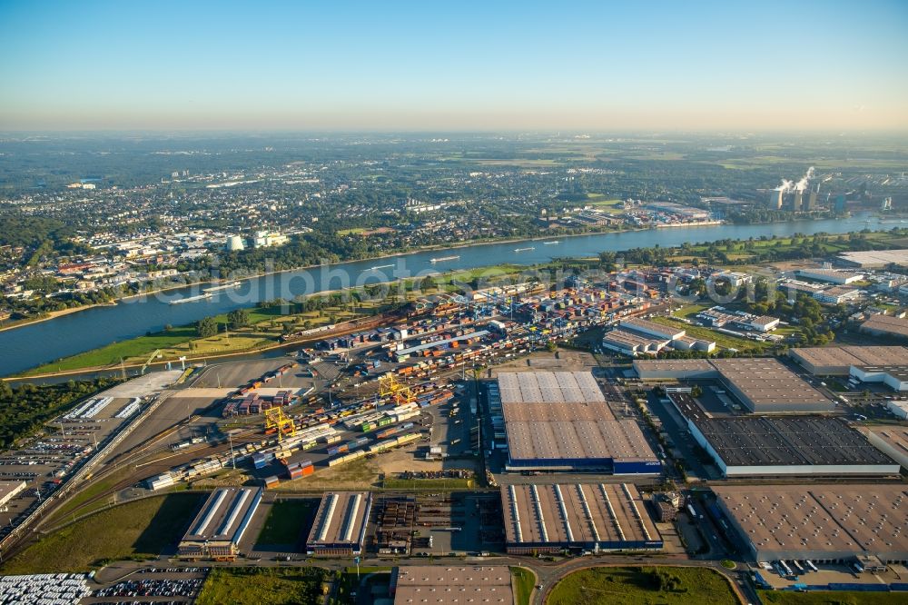 Aerial photograph Duisburg - Container Terminal in the port of the inland port Logport Duisburg Rheinhausen in Duisburg in the state North Rhine-Westphalia