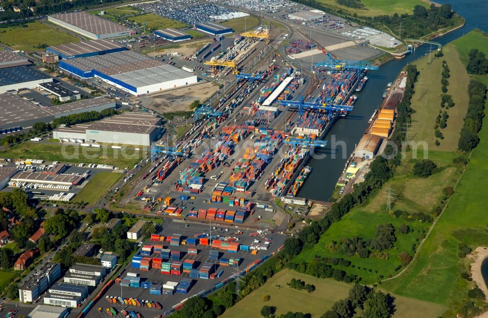 Duisburg from above - Container Terminal in the port of the inland port Logport I in Duisburg in the state North Rhine-Westphalia