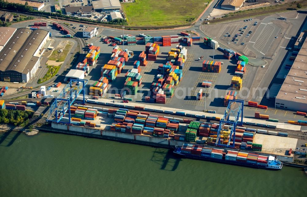 Duisburg from above - Container Terminal in the port of the inland port Logport I in Duisburg in the state North Rhine-Westphalia