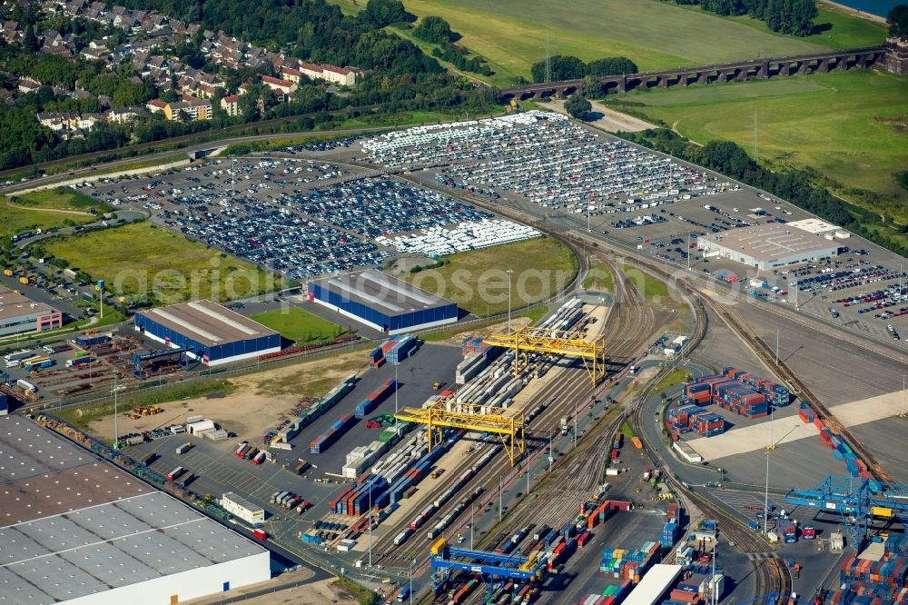 Duisburg from above - Container Terminal in the port of the inland port Logport I in Duisburg in the state North Rhine-Westphalia