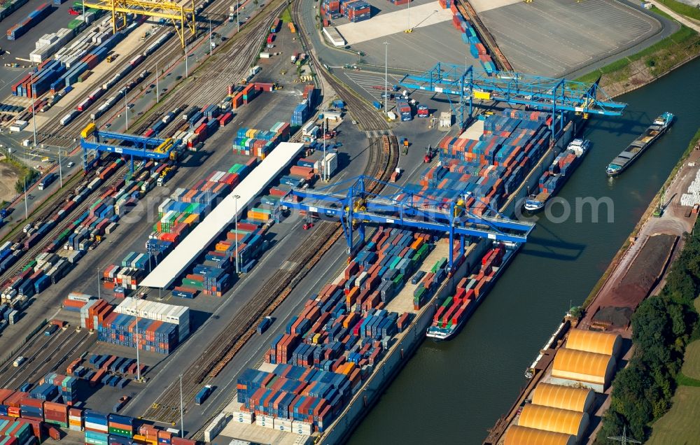 Aerial image Duisburg - Container Terminal in the port of the inland port Logport I in Duisburg in the state North Rhine-Westphalia