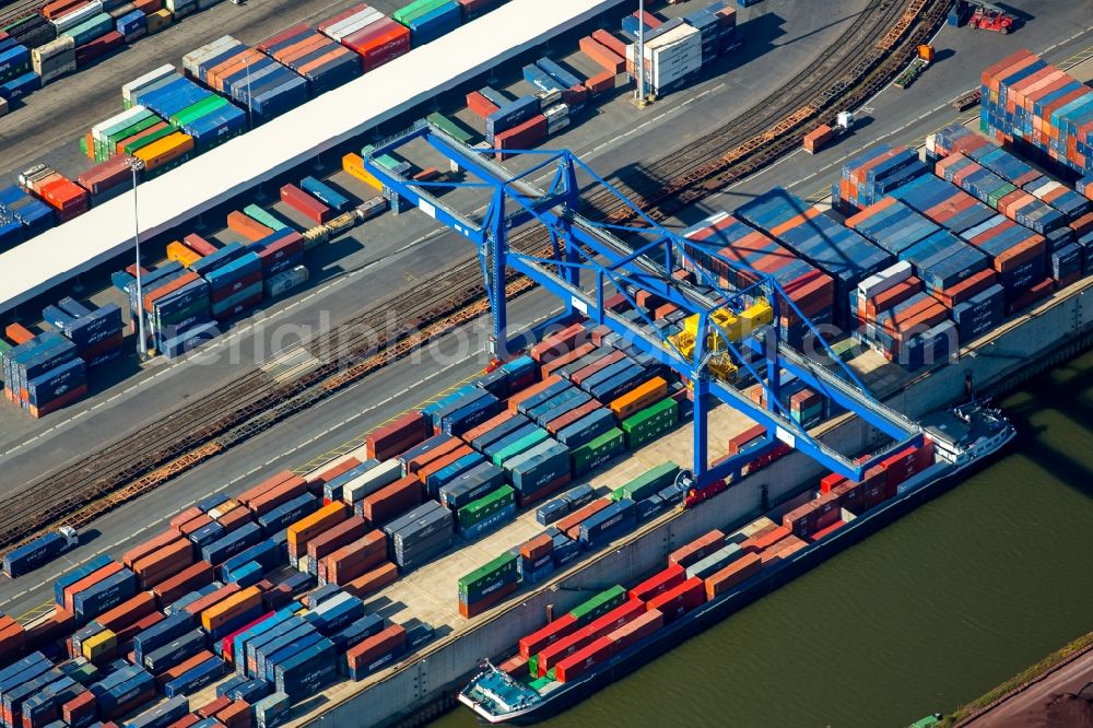 Aerial photograph Duisburg - Container Terminal in the port of the inland port Logport I in Duisburg in the state North Rhine-Westphalia