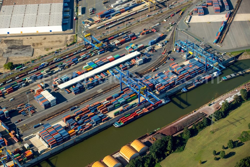 Duisburg from above - Container Terminal in the port of the inland port Logport I in Duisburg in the state North Rhine-Westphalia