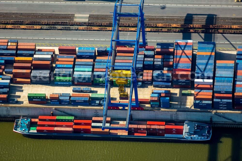 Aerial image Duisburg - Container Terminal in the port of the inland port Logport I in Duisburg in the state North Rhine-Westphalia