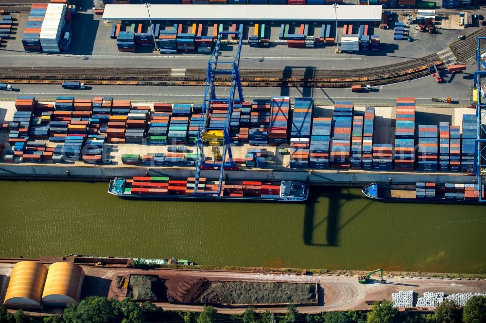 Duisburg from above - Container Terminal in the port of the inland port Logport I in Duisburg in the state North Rhine-Westphalia