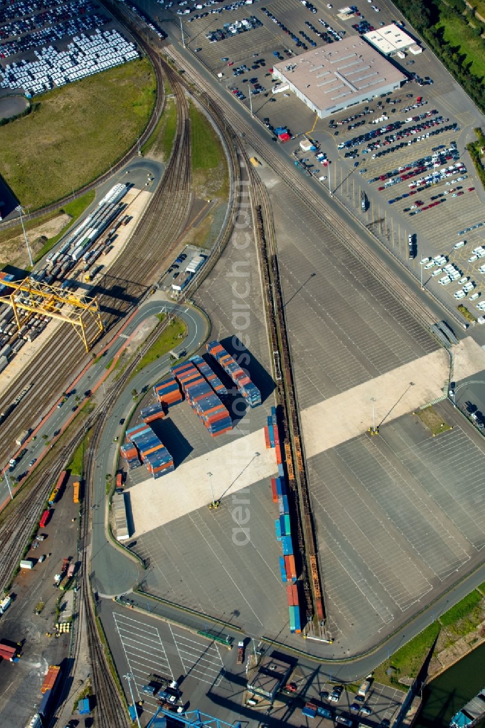 Aerial image Duisburg - Container Terminal in the port of the inland port Logport I in Duisburg in the state North Rhine-Westphalia