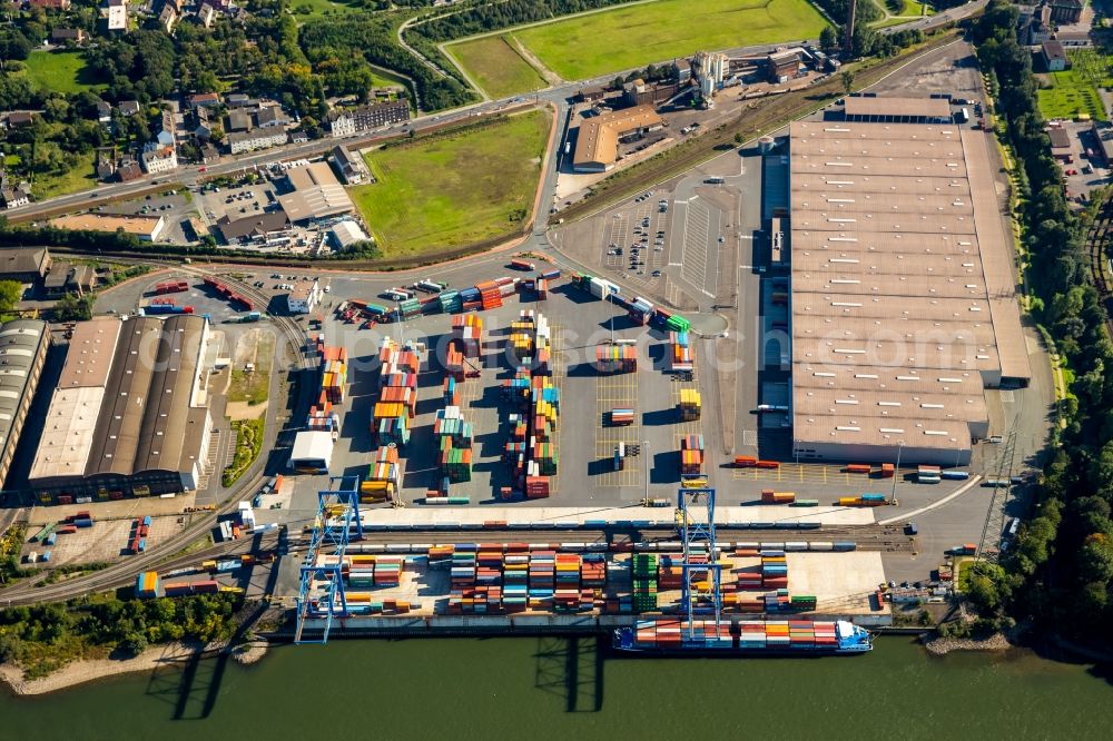 Duisburg from the bird's eye view: Container Terminal in the port of the inland port Logport II in Duisburg in the state North Rhine-Westphalia