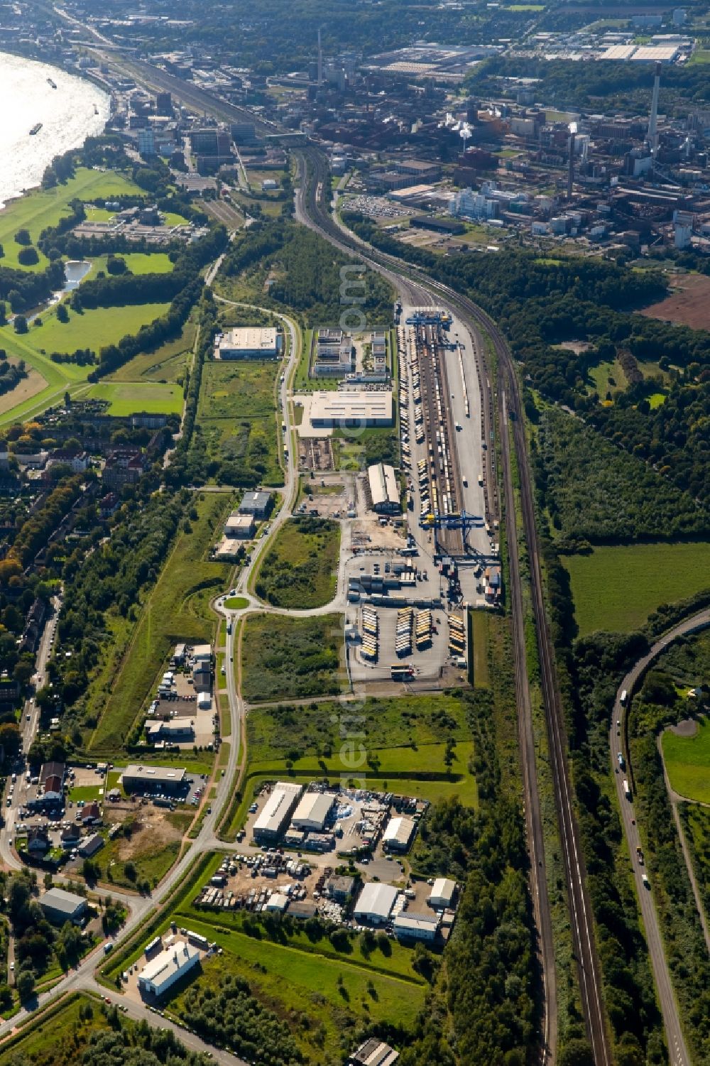 Duisburg from above - Container Terminal in the port of the inland port Logport III in Duisburg in the state North Rhine-Westphalia