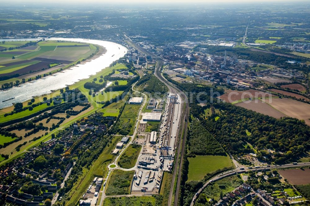 Aerial image Duisburg - Container Terminal in the port of the inland port Logport III in Duisburg in the state North Rhine-Westphalia