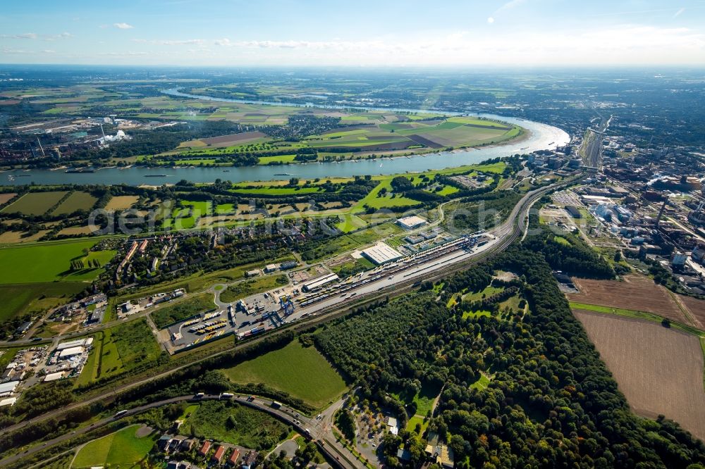 Duisburg from above - Container Terminal in the port of the inland port Logport III in Duisburg in the state North Rhine-Westphalia