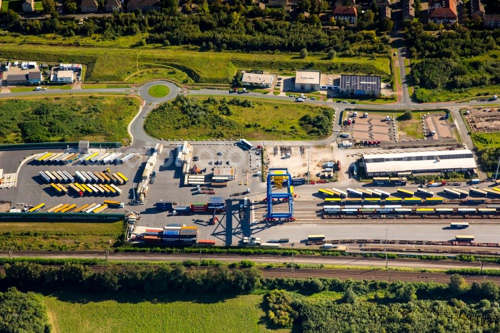 Aerial image Duisburg - Container Terminal in the port of the inland port Logport III in Duisburg in the state North Rhine-Westphalia