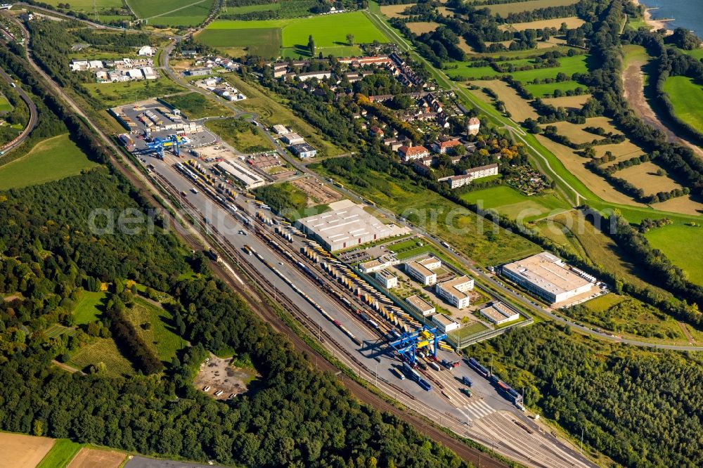 Aerial image Duisburg - Container Terminal in the port of the inland port Logport III in Duisburg in the state North Rhine-Westphalia