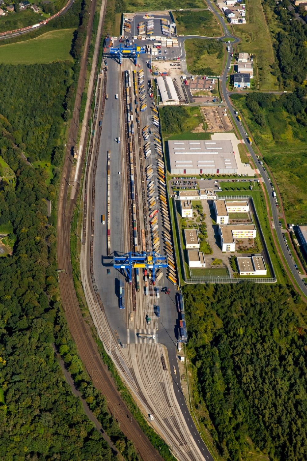 Duisburg from above - Container Terminal in the port of the inland port Logport III in Duisburg in the state North Rhine-Westphalia