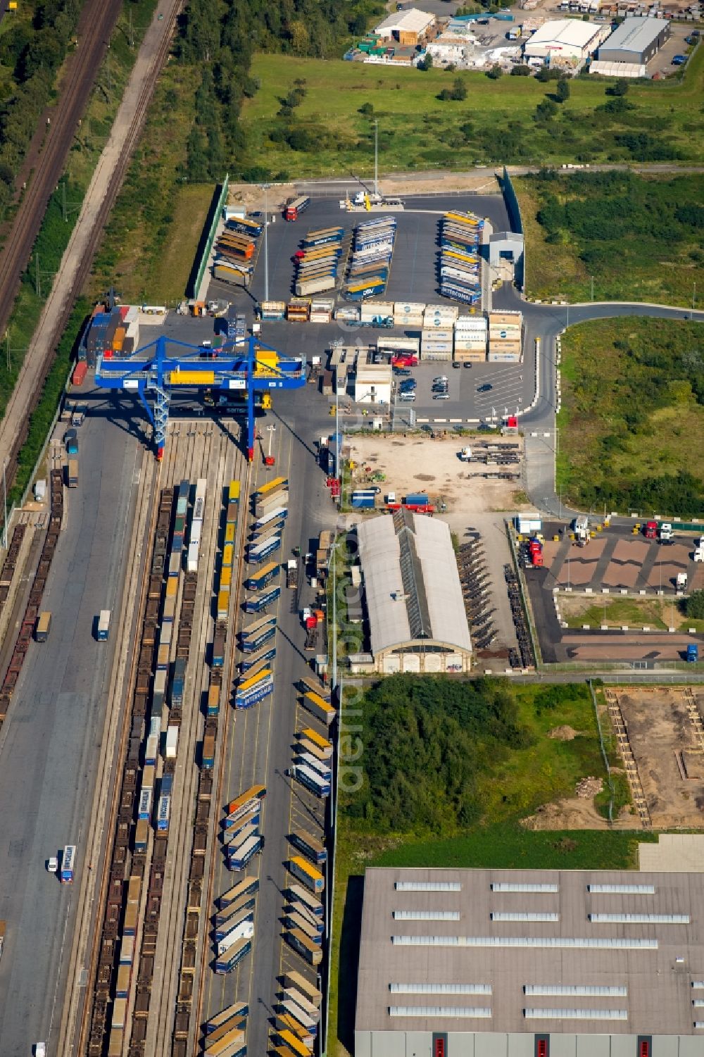 Duisburg from above - Container Terminal in the port of the inland port Logport III in Duisburg in the state North Rhine-Westphalia