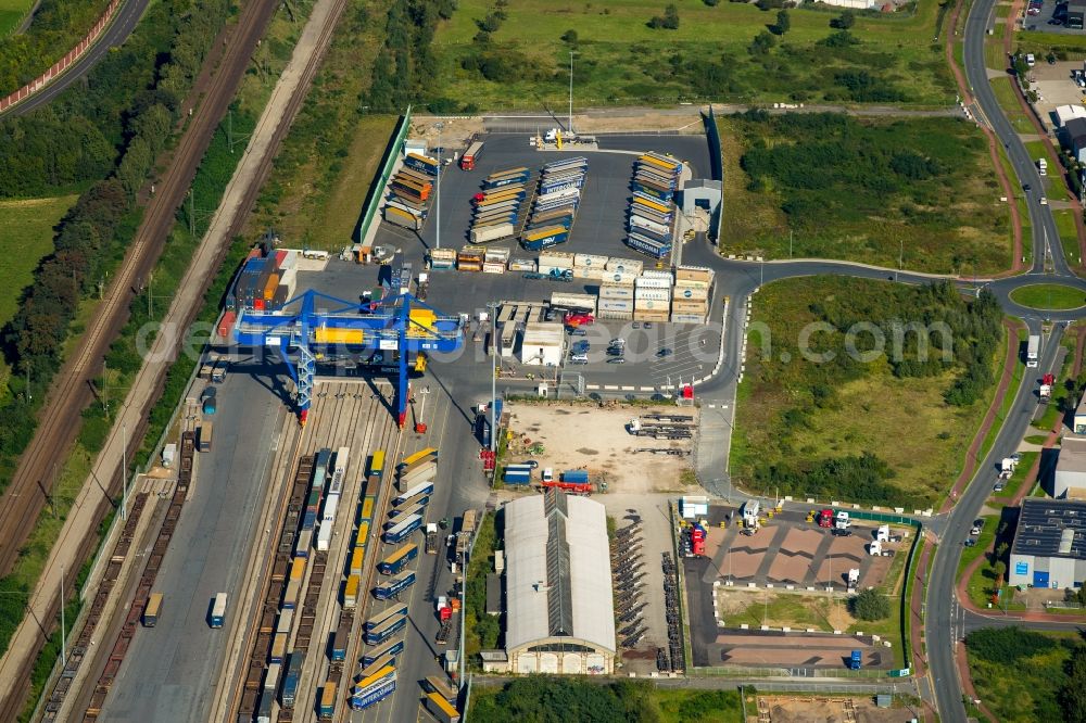 Duisburg from the bird's eye view: Container Terminal in the port of the inland port Logport III in Duisburg in the state North Rhine-Westphalia