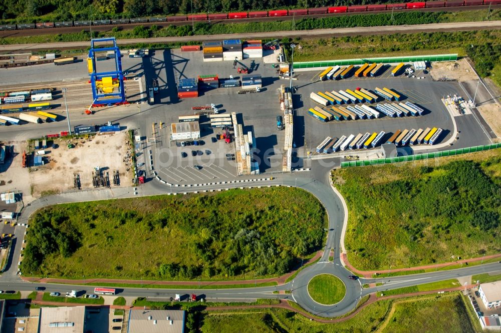 Duisburg from above - Container Terminal in the port of the inland port Logport III in Duisburg in the state North Rhine-Westphalia