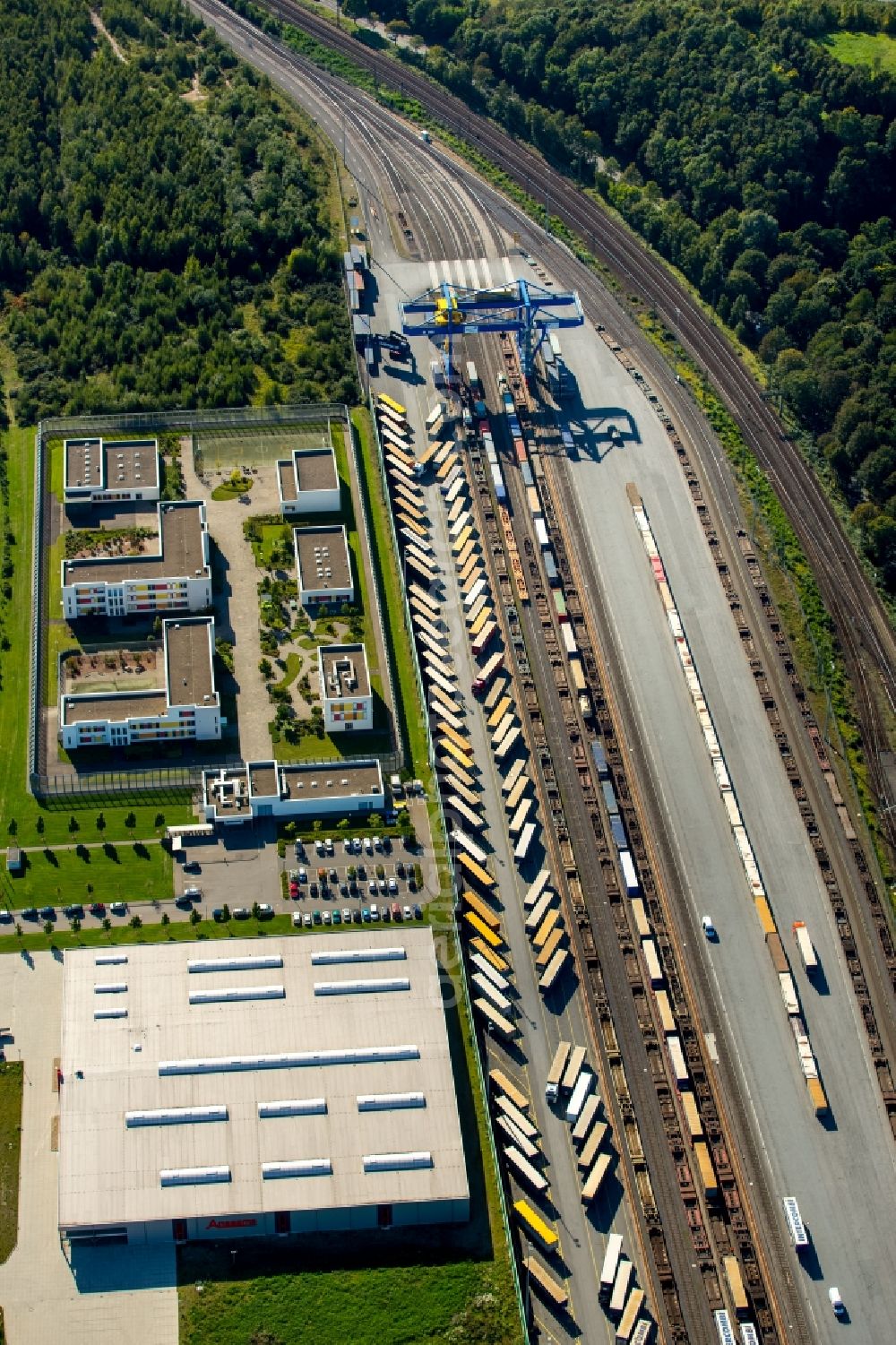 Aerial image Duisburg - Container Terminal in the port of the inland port Logport III in Duisburg in the state North Rhine-Westphalia