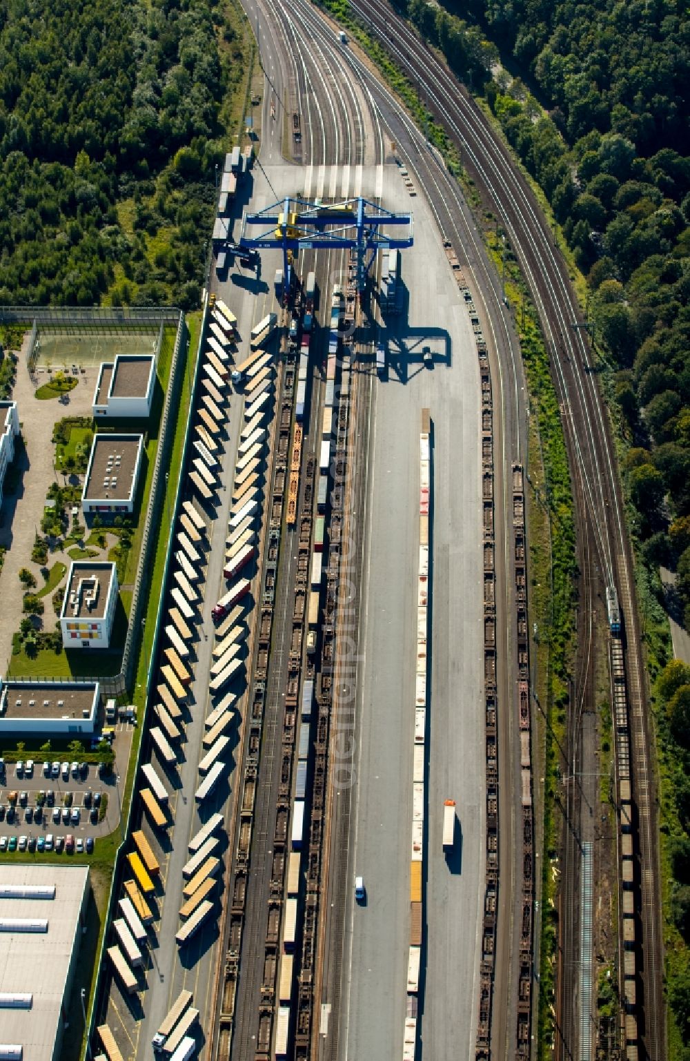 Duisburg from above - Container Terminal in the port of the inland port Logport III in Duisburg in the state North Rhine-Westphalia