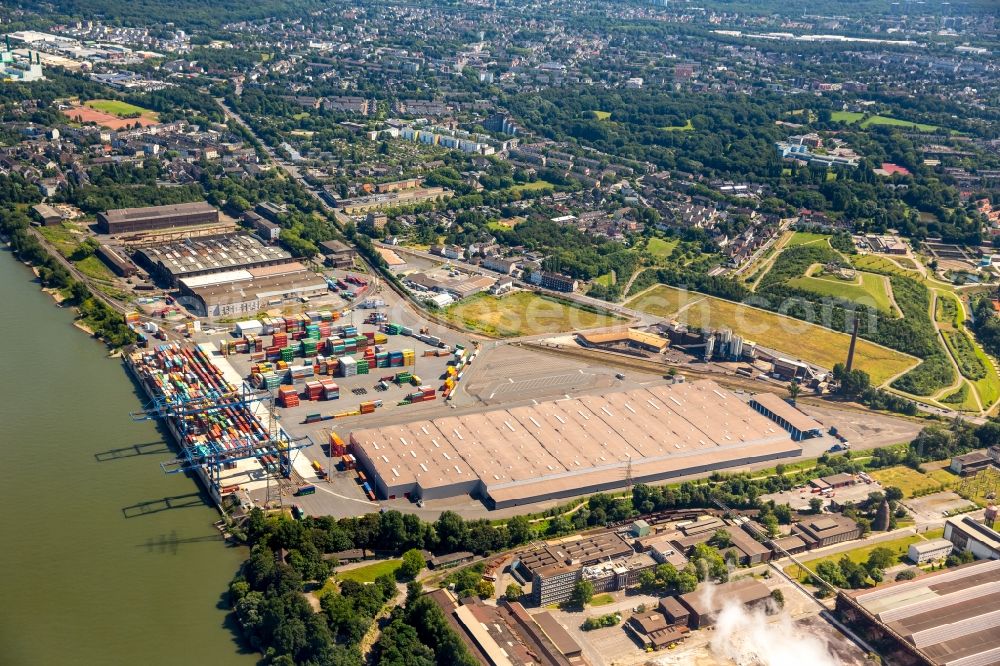 Aerial image Duisburg - Container Terminal in the port of the inland port Rhein-Ruhr Terminal Gesellschaft fuer Container- und Gueterumschlag mbH on Richard-Seiffert-Strasse in Duisburg in the state North Rhine-Westphalia