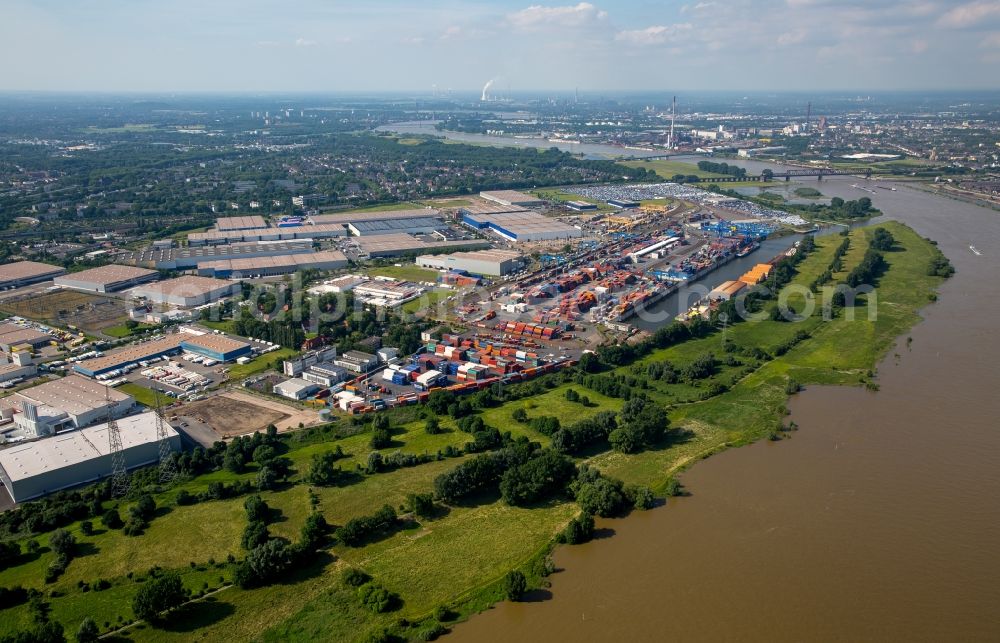 Aerial photograph Duisburg - Container Terminal in the port of the inland port Rheinhausen in Duisburg in the state North Rhine-Westphalia