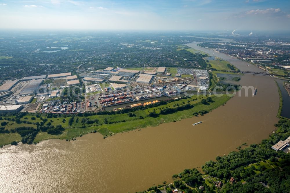 Duisburg from above - Container Terminal in the port of the inland port Rheinhausen in Duisburg in the state North Rhine-Westphalia