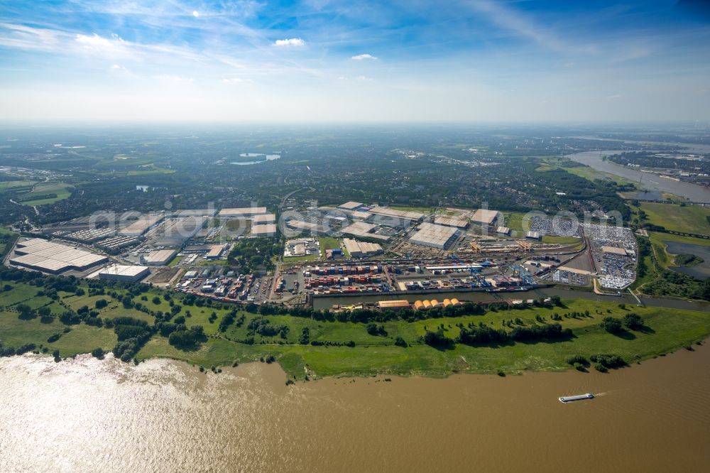 Duisburg from the bird's eye view: Container Terminal in the port of the inland port Rheinhausen in Duisburg in the state North Rhine-Westphalia