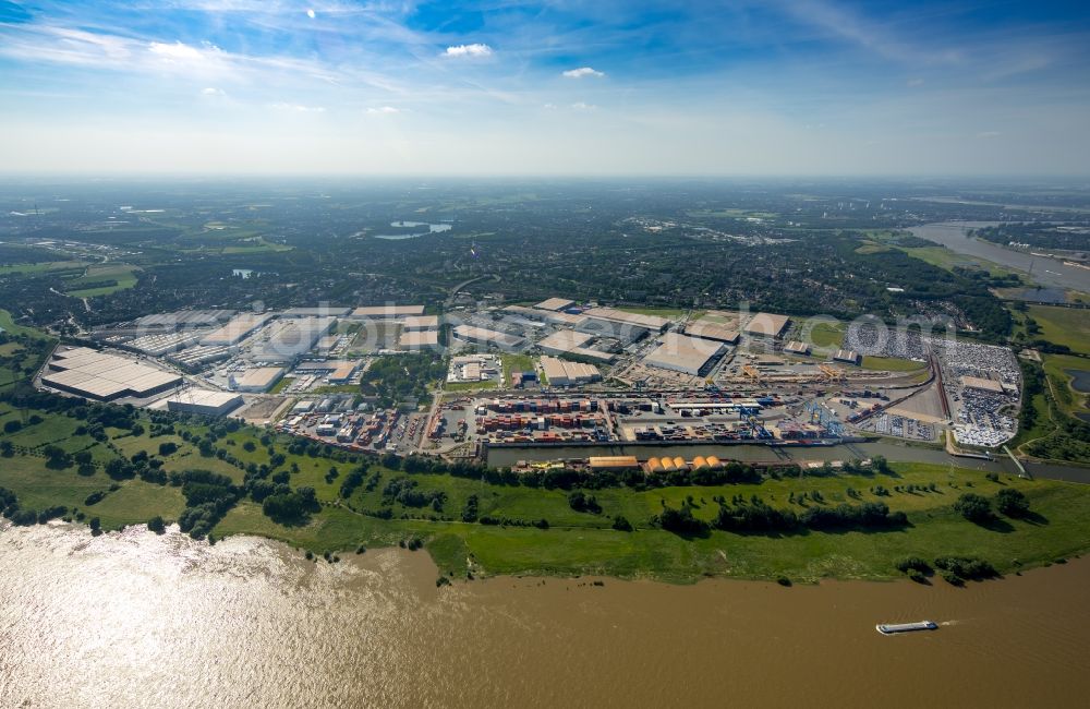 Aerial image Duisburg - Container Terminal in the port of the inland port Rheinhausen in Duisburg in the state North Rhine-Westphalia