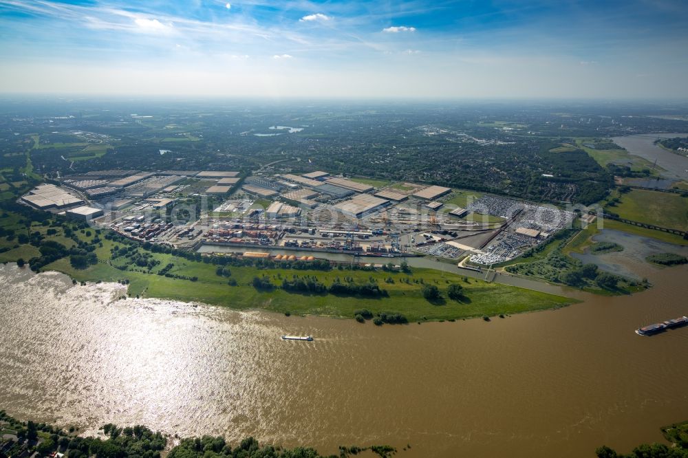 Aerial photograph Duisburg - Container Terminal in the port of the inland port Rheinhausen in Duisburg in the state North Rhine-Westphalia