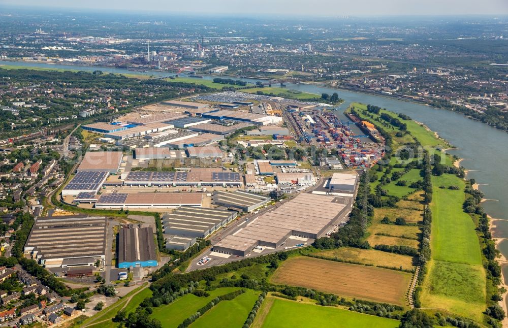 Duisburg from above - Container Terminal in the port of the inland port Rheinhausen in Duisburg in the state North Rhine-Westphalia