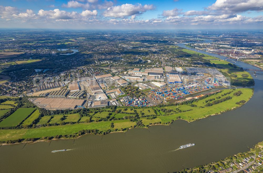 Aerial image Duisburg - Container Terminal in the port of the inland port Rheinhausen in Duisburg in the state North Rhine-Westphalia