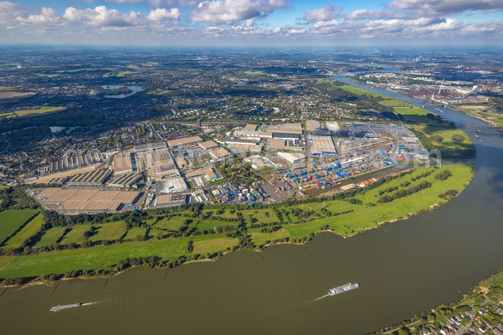 Aerial photograph Duisburg - Container Terminal in the port of the inland port Rheinhausen in Duisburg in the state North Rhine-Westphalia